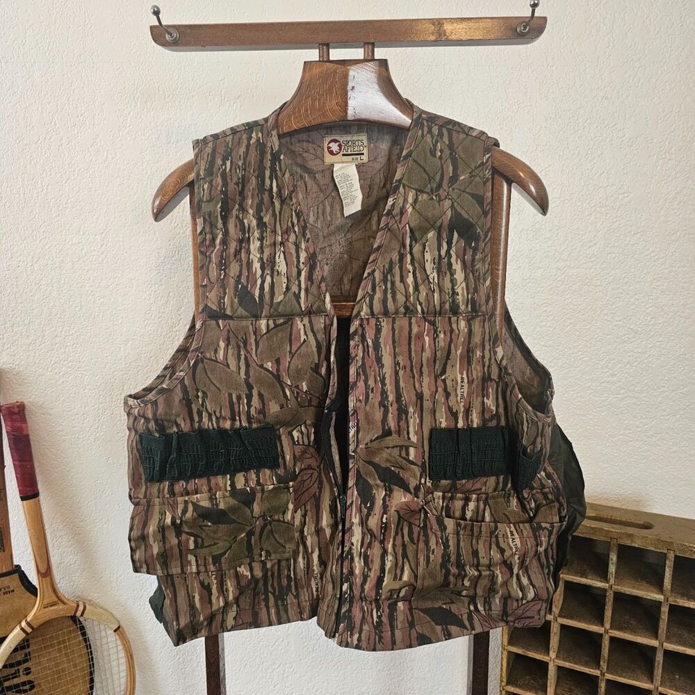 Vintage 90s Sports Afield Realtree Camo Hunting Vest Game Bag Ammo Loops Large